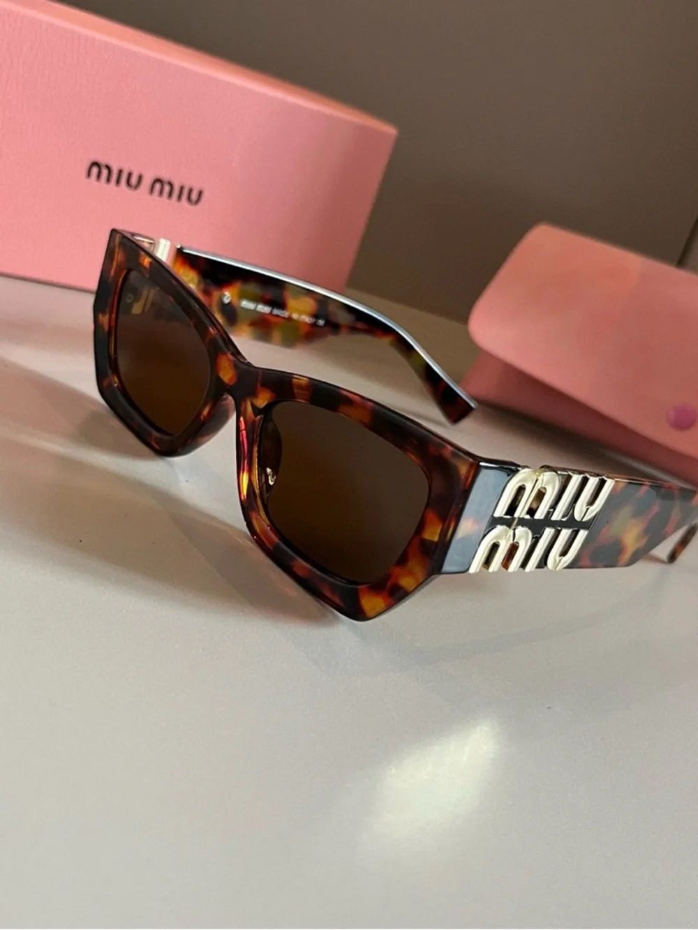Miu Miu Tortoiseshell Acetate Sunglasses with Brown Lenses